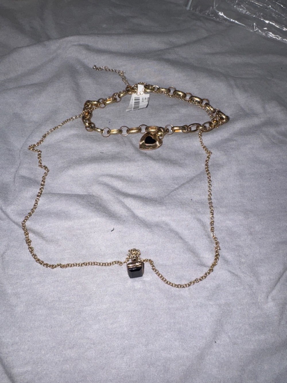 Free People Gold-Tone Layered Heart Lock & Black Stone Necklace